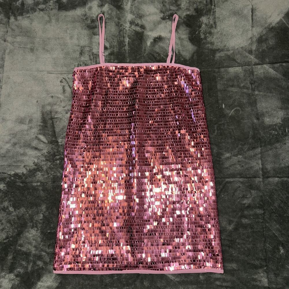 Talulah Sequin Mini Dress Women Small‎ Pink Sleeveless Side Zip Spaghetti Strap